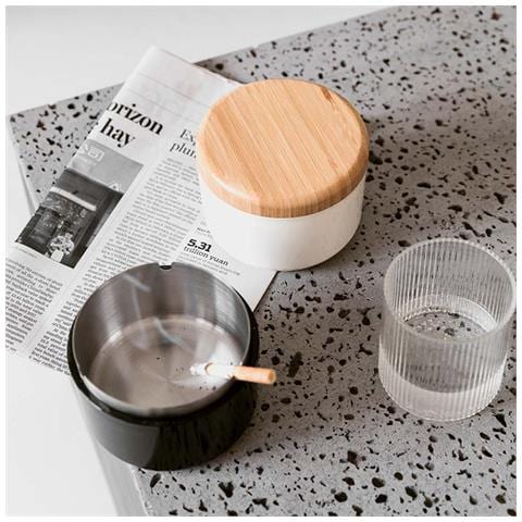 Posacenere In Stile Nordico Con Coperchio - Acciaio Inossidabile E Bambù, Antivento E Antifumo Black - Foto 4