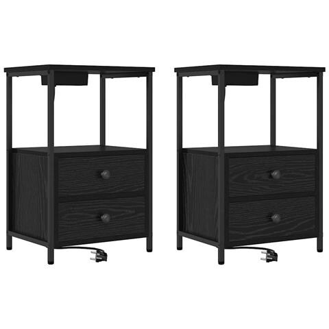 Comò con stazione di ricarica con cassetto 2 pcs Rovere nero - Foto 1