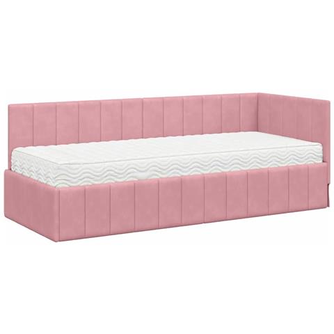 Cornice del letto ad angolo Rosa 80 x 200 cm Velluto - Foto 1