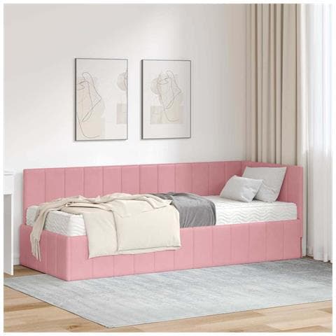 Cornice del letto ad angolo Rosa 80 x 200 cm Velluto - Foto 2