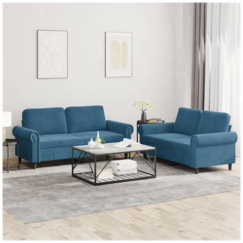 Set di Divani 2 pz con Cuscini Blu in Velluto - Foto 2