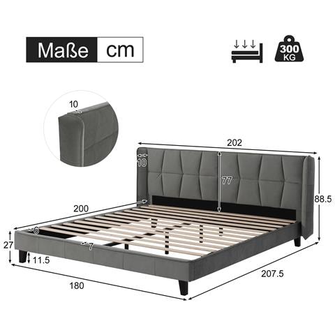 Letto In Velluto Grigio Con Struttura Stabile E Piedi Rialzati - Foto 2