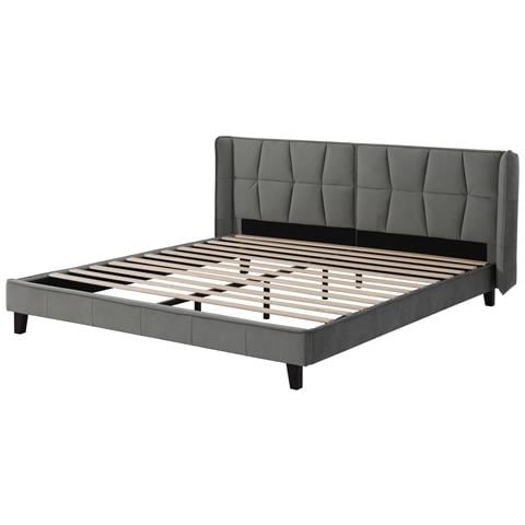 Letto In Velluto Grigio Con Struttura Stabile E Piedi Rialzati - Foto 3