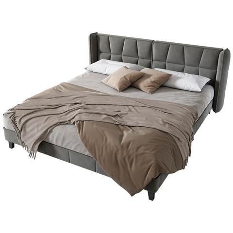 Letto In Velluto Grigio Con Struttura Stabile E Piedi Rialzati - Foto 1