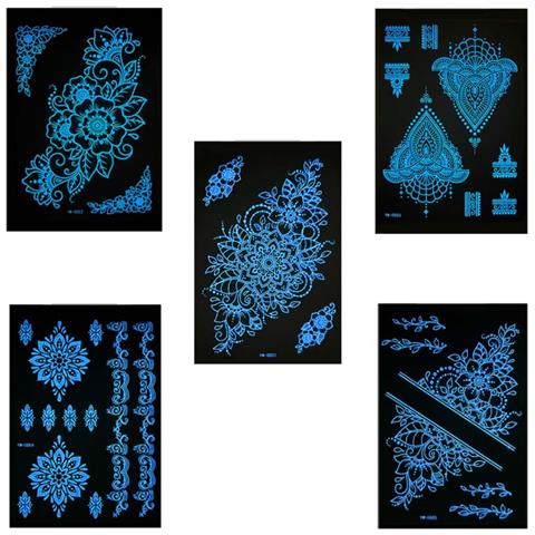 Adesivi Per Tatuaggi Temporanei All'henné Luminosi Al Buio - Decalcomanie Per Body Art Luminose - Foto 1