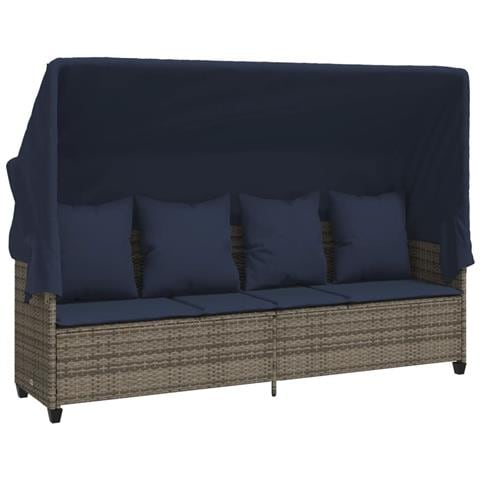 Lettino Prendisole con Baldacchino e Cuscini Grigio Polyrattan - Foto 1