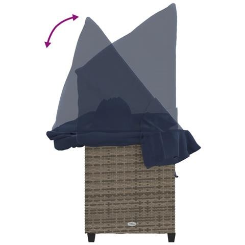 Lettino Prendisole con Baldacchino e Cuscini Grigio Polyrattan - Foto 9