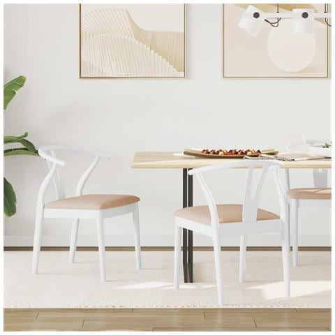 Sedia da pranzo 2 pcs Bianco e marrone Legno di gomma solido - Foto 2