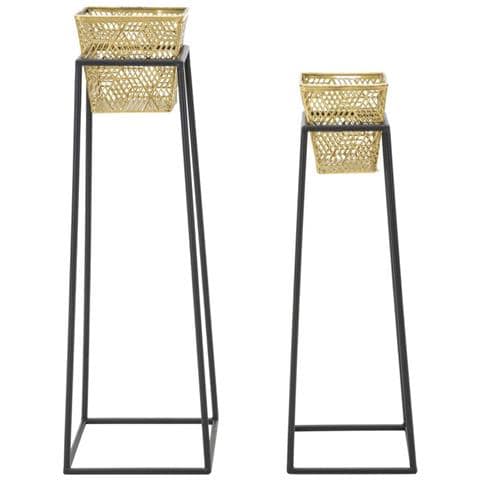 Set 2 Porta-vasi Quadrati In Ferro Oro E Nero Cm 23x70 E Cm 20x60 - Foto 1