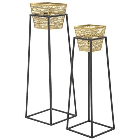 Set 2 Porta-vasi Quadrati In Ferro Oro E Nero Cm 23x70 E Cm 20x60 - Foto 2