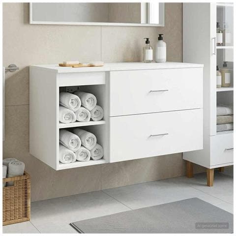 Set di mobili per il bagno 2 pcs Bianco Legno ingegnerizzato - Foto 2