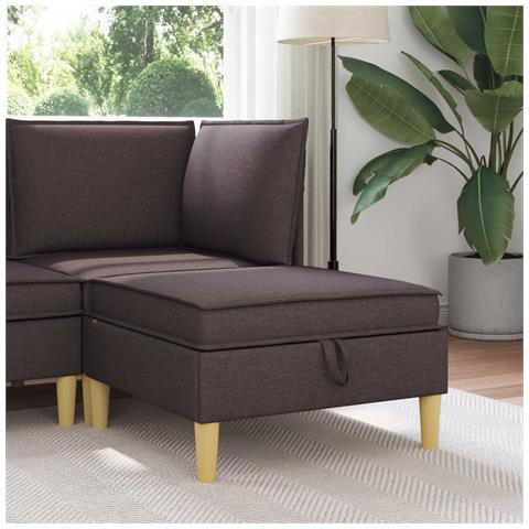 Pouf con Storage Marrone Scuro Tessuto - Foto 2