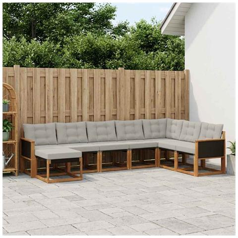 Set di divani da esterno 8 pcs Naturale e Grigio chiaro - Foto 2