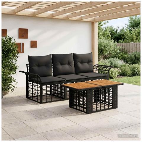 Set Divano da Giardino 4 pz Nero e Grigio scuro polyrattan - Foto 2