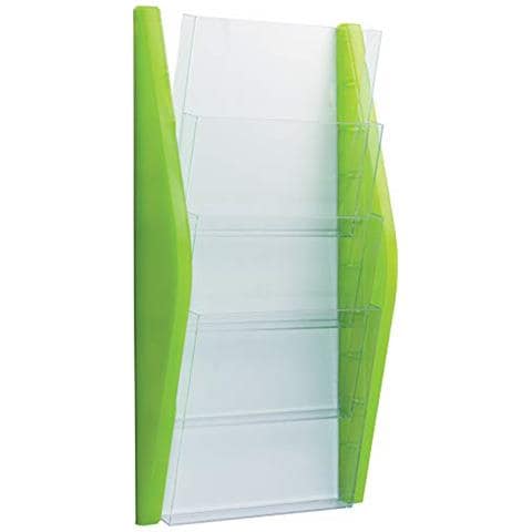 Wand-prospekthalter, Din A4 Hoch, 4 Fächer, Silber Seitenteile Aus Farbigem Pp, Fächer Aus Glasklarem Ps (h6270100 - Foto 2