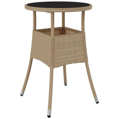 Tavolo Da Giardino 60x75 Cm Vetro Temperato E Polyrattan Beige - Foto 1