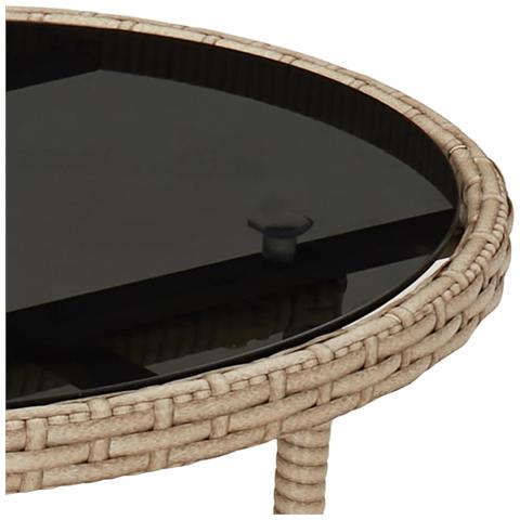 Tavolo Da Giardino 60x75 Cm Vetro Temperato E Polyrattan Beige - Foto 2
