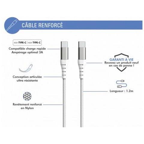 Cavo Usb C/usb C Rinforzato 2 M - 3 A, Bianco - Foto 2