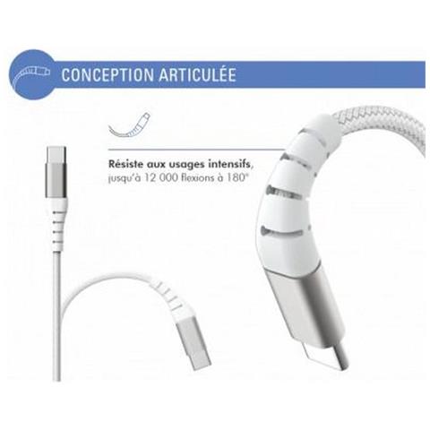 Cavo Usb C/usb C Rinforzato 2 M - 3 A, Bianco - Foto 4