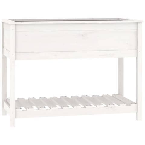 Fioriera Con Mensola Bianca 111,5x54x81 Cm Legno Massello Pino - Foto 1