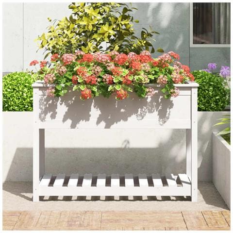 Fioriera Con Mensola Bianca 111,5x54x81 Cm Legno Massello Pino - Foto 2