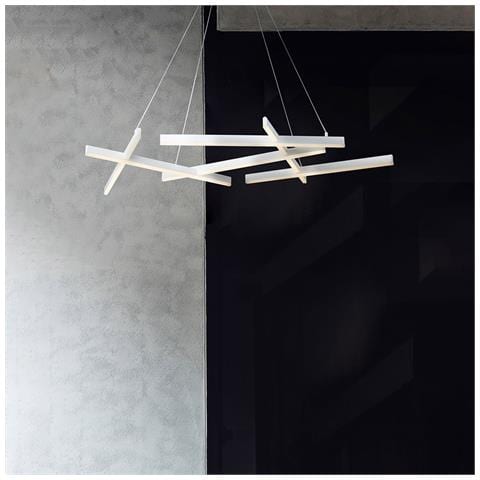 Lampadario A Sospensione Moderno Line Alluminio Bianco 6 Luci Led 79w - Foto 4