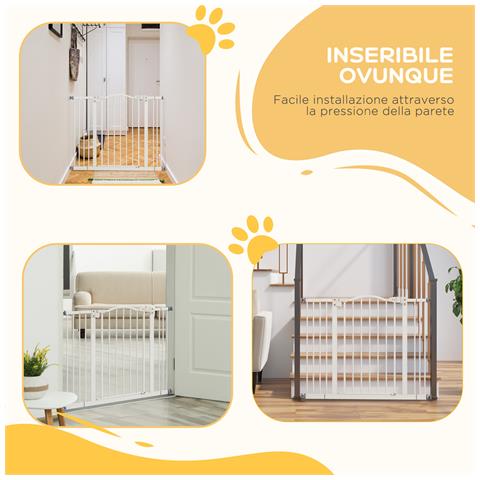 Cancellino Per Cani Estensibile Senza Viti Regolabile Da 74-100 Cm Alto 78 Cm In Metallo, Bianco - Foto 2