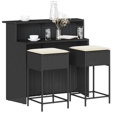 Set Bar Da Giardino 3 Pz Con Cuscini In Polyrattan Nero - Foto 8