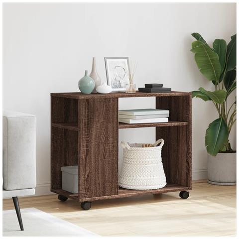 Tavolino Con Ruote Rovere Marrone 70x35x60 Cm In Truciolato - Foto 3