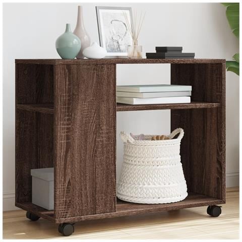 Tavolino Con Ruote Rovere Marrone 70x35x60 Cm In Truciolato - Foto 1