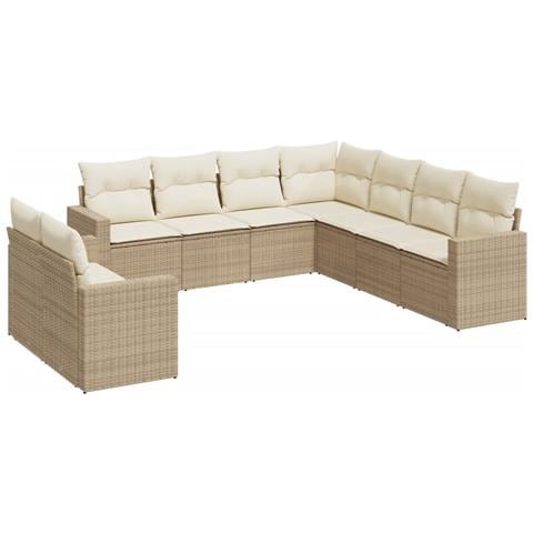 Set Divano Da Giardino 9 Pz Con Cuscini Beige In Polyrattan - Foto 2
