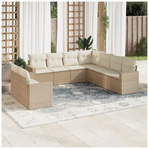 Set Divano Da Giardino 9 Pz Con Cuscini Beige In Polyrattan - Foto 1