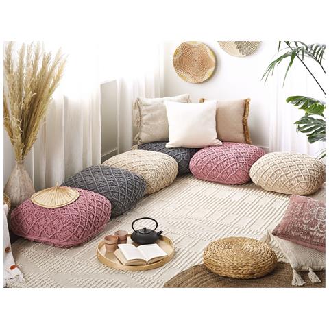 Pouf Macramè Berrechid Cotone Beige 50 Cm 50 Cm 20 Cm - Foto 1