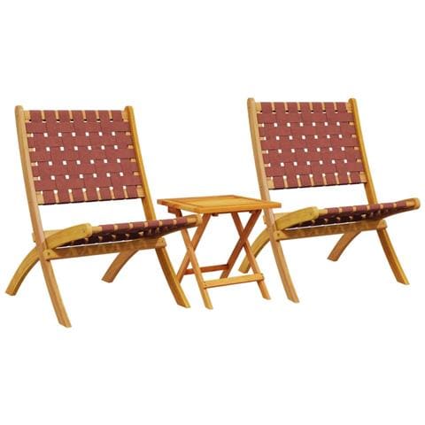 Sedie Pieghevoli Giardino 2pz con Tavolino Rosse Legno Massello - Foto 1