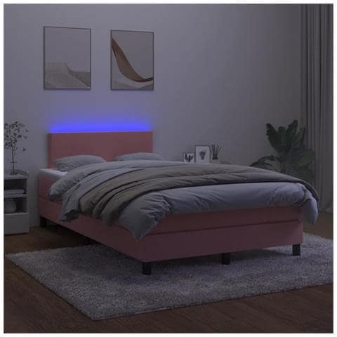 Letto a Molle con Materasso e LED Rosa 120x200 cm in Velluto - Foto 2