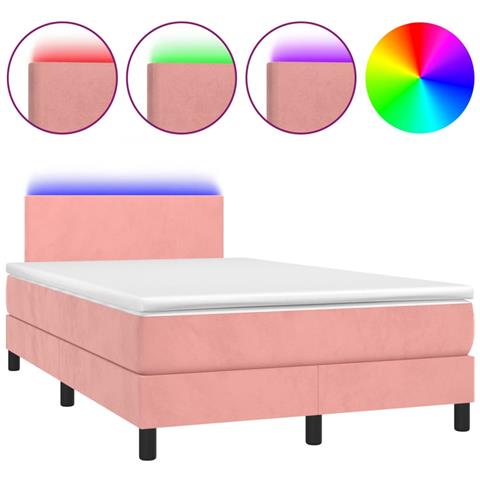 Letto a Molle con Materasso e LED Rosa 120x200 cm in Velluto - Foto 1