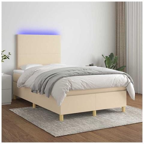Letto a Molle con Materasso e LED Crema 120x190 cm in Tessuto - Foto 2