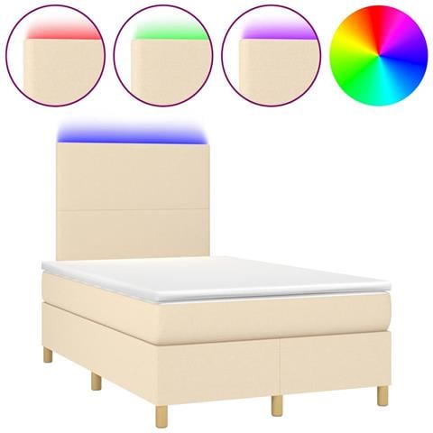 Letto a Molle con Materasso e LED Crema 120x190 cm in Tessuto - Foto 1