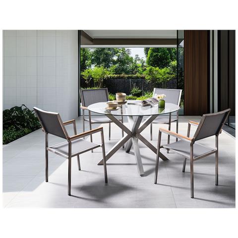 Tavolo Da Pranzo Da Giardino Maletto 120 Cm 120 Cm Vetro Argento - Foto 1