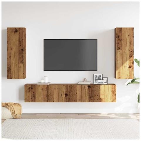 Mobili Tv A Parete 4 Pz Legno Antico In Legno Multistrato - Foto 3