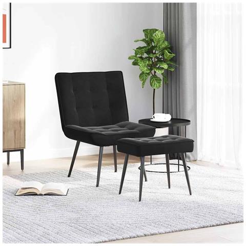 Poltrona Relax Con Poggiapiedi Nera In Velluto - Foto 3