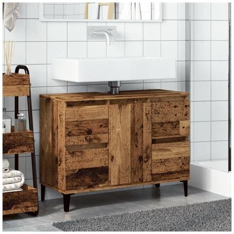 Mobile Lavabo Legno Antico 80x33x60 Cm In Legno Multistrato - Foto 3