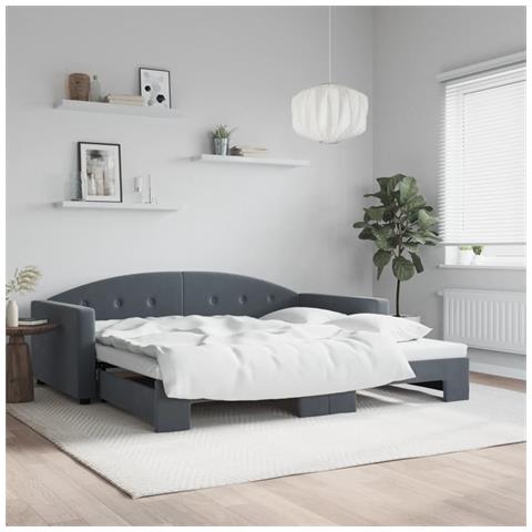 Divano Letto Con Letto Estraibile Grigio Scuro 100x200 Velluto - Foto 1