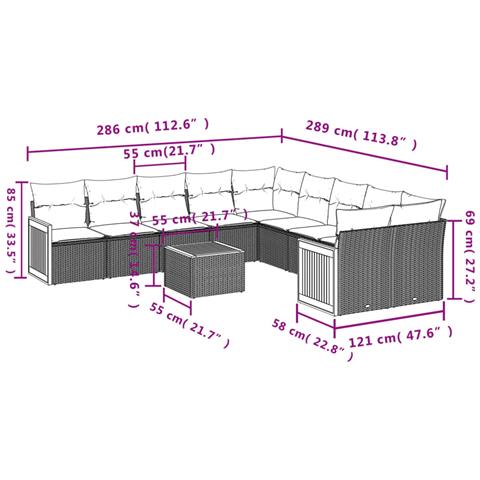 Set Divani Da Giardino 11 Pz Con Cuscini In Polyrattan Nero - Foto 3