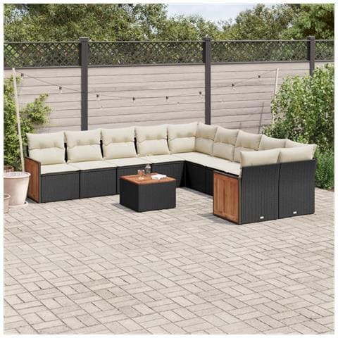 Set Divani Da Giardino 11 Pz Con Cuscini In Polyrattan Nero - Foto 1