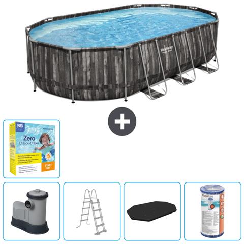 Piscina Fuori Terra - Ovale - 610x366x122 Cm - Grigio - Include Accessori Coordinati Cb33 - Foto 1