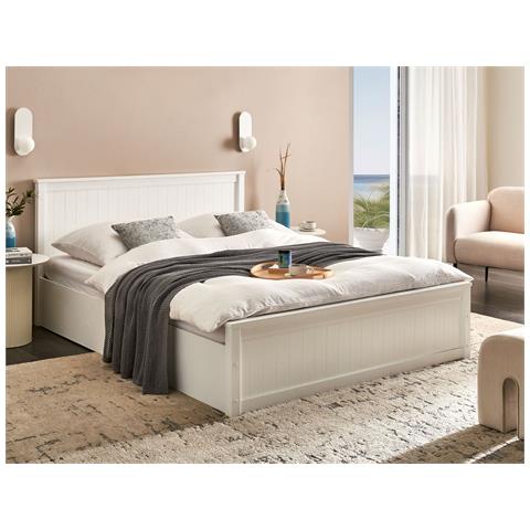 Letto Contenitore Legno Di Pino Lambres 160 X 200 Cm Bianco - Foto 1
