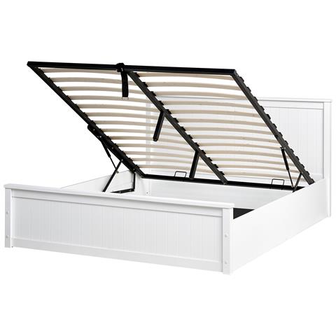 Letto Contenitore Legno Di Pino Lambres 160 X 200 Cm Bianco - Foto 2