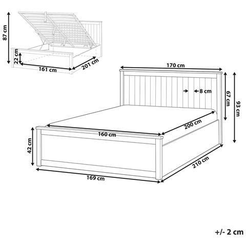 Letto Contenitore Legno Di Pino Lambres 160 X 200 Cm Bianco - Foto 8