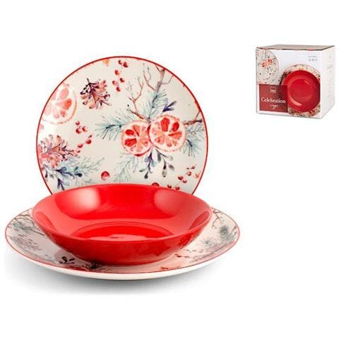 Servizio tavola natalizio 18 pezzi Celebration Rosso in porcellana decorata - Foto 1